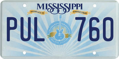 MS license plate PUL760