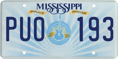 MS license plate PUO193