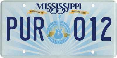 MS license plate PUR012