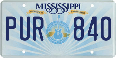 MS license plate PUR840