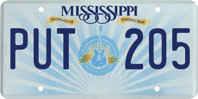 MS license plate PUT205