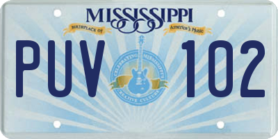 MS license plate PUV102