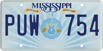 MS license plate PUW754
