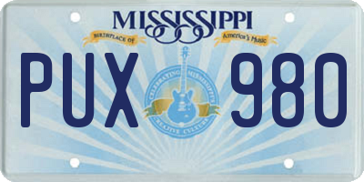 MS license plate PUX980