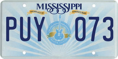 MS license plate PUY073