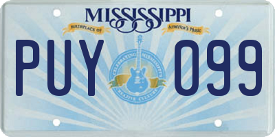 MS license plate PUY099