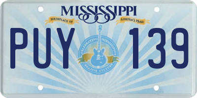 MS license plate PUY139