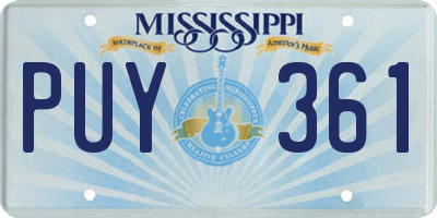 MS license plate PUY361