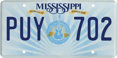 MS license plate PUY702
