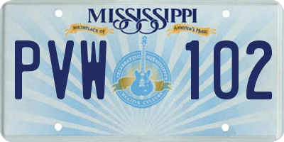 MS license plate PVW102