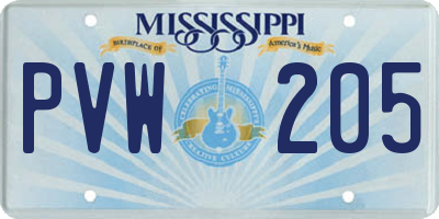 MS license plate PVW205