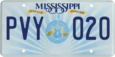 MS license plate PVY020