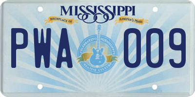 MS license plate PWA009