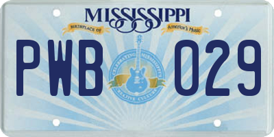 MS license plate PWB029