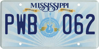 MS license plate PWB062