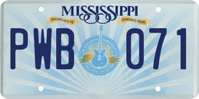 MS license plate PWB071