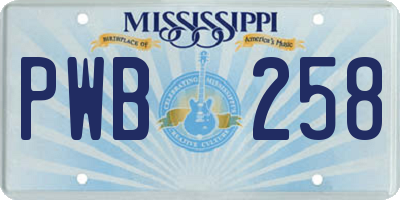 MS license plate PWB258