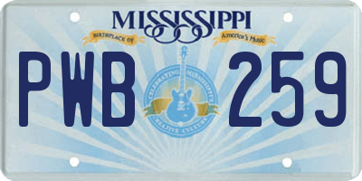 MS license plate PWB259