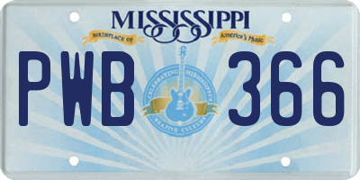 MS license plate PWB366