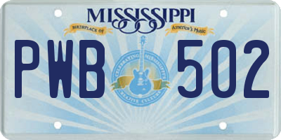 MS license plate PWB502