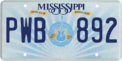MS license plate PWB892