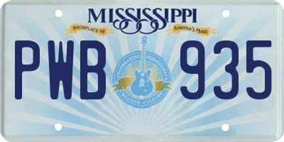 MS license plate PWB935