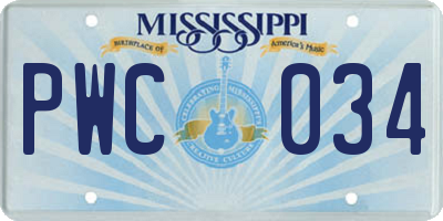 MS license plate PWC034