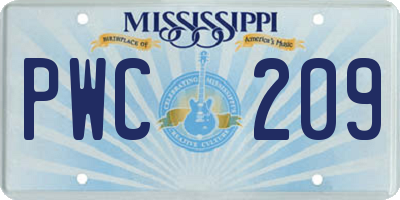 MS license plate PWC209