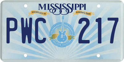 MS license plate PWC217