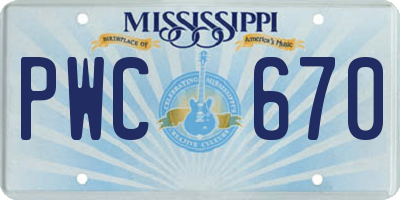MS license plate PWC670