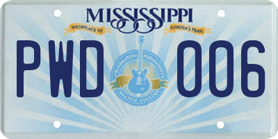 MS license plate PWD006