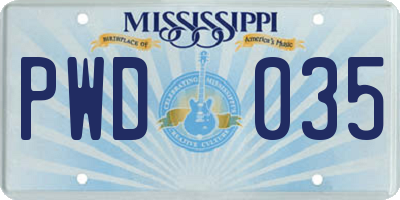 MS license plate PWD035