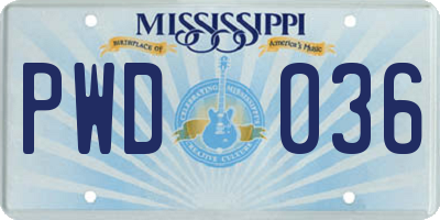 MS license plate PWD036