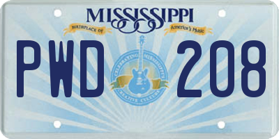 MS license plate PWD208
