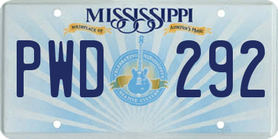 MS license plate PWD292