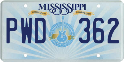 MS license plate PWD362