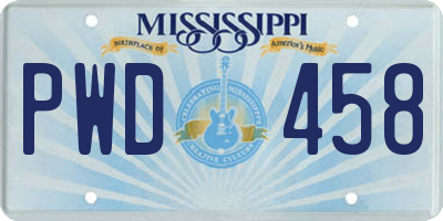 MS license plate PWD458