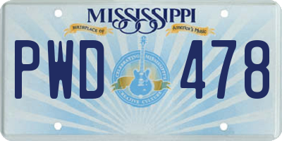 MS license plate PWD478
