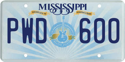 MS license plate PWD600