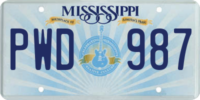 MS license plate PWD987