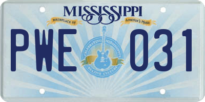 MS license plate PWE031