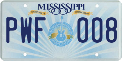 MS license plate PWF008