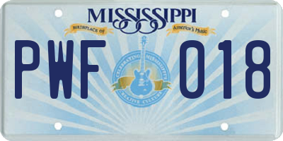 MS license plate PWF018
