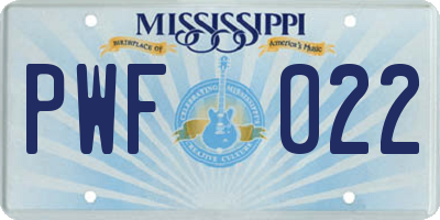 MS license plate PWF022