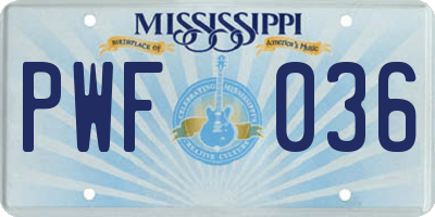 MS license plate PWF036