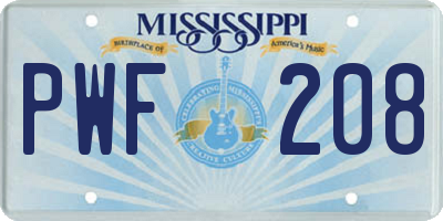 MS license plate PWF208