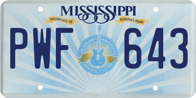 MS license plate PWF643