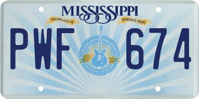 MS license plate PWF674