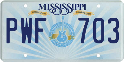 MS license plate PWF703