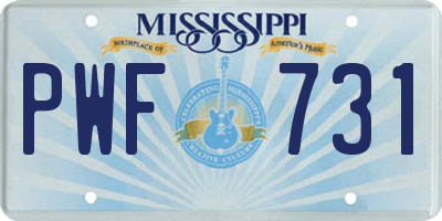 MS license plate PWF731